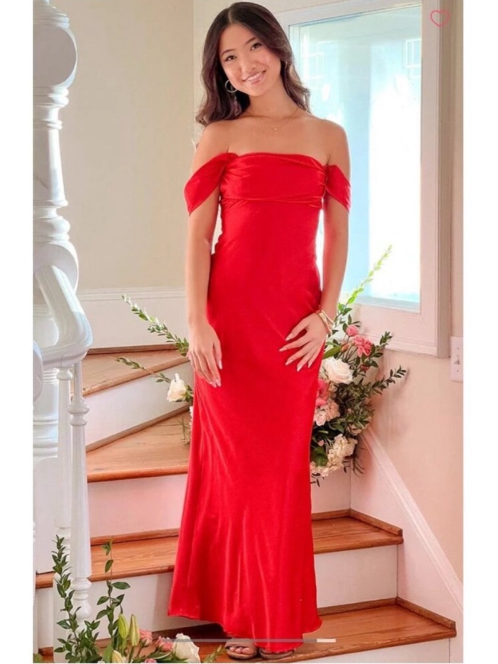 Beginning Boutique Ella Red Satin Maxi Dress Gown Slip Off Shoulder US 10 New - Picture 2 of 10
